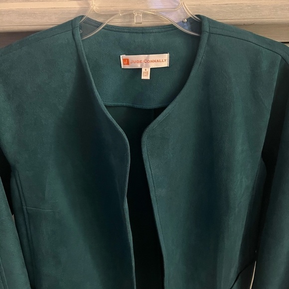 Jude Connally Faux Suede Emerald Green Long Open Front Birdie Jacket - Picture 6 of 9